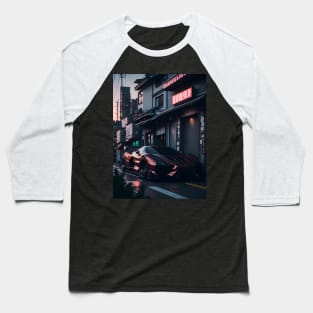 Dark Sports Car in Japanese City Baseball T-Shirt